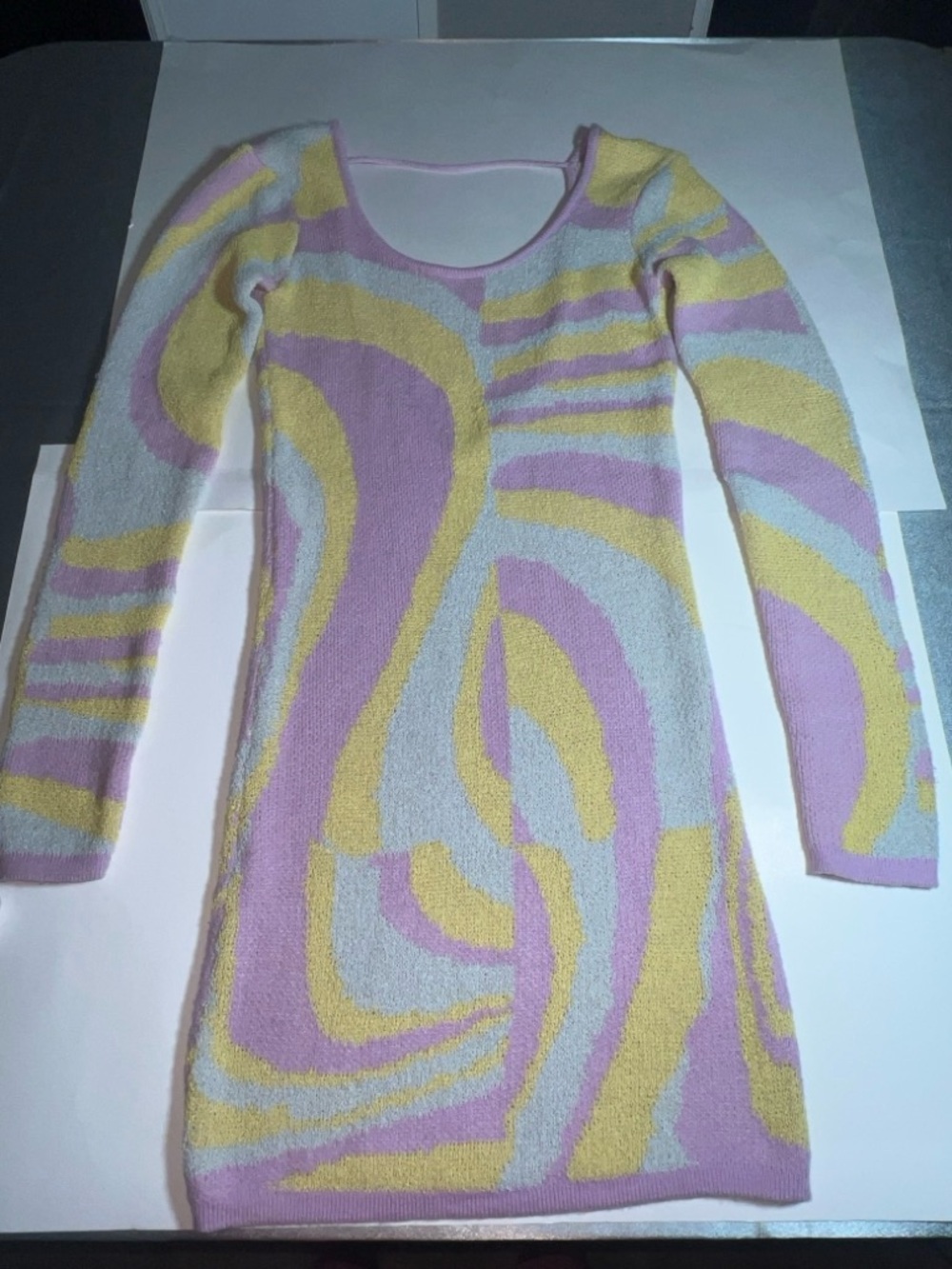 Superdown Revolve Swirl LS Knit Mini Dress NWT M